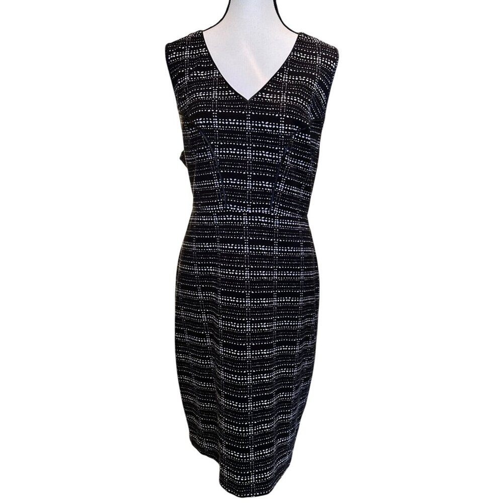 TART Sleeveless Black & White Dot Sheath Dress Sz 1X  V‑Neck Polished OfficeWear